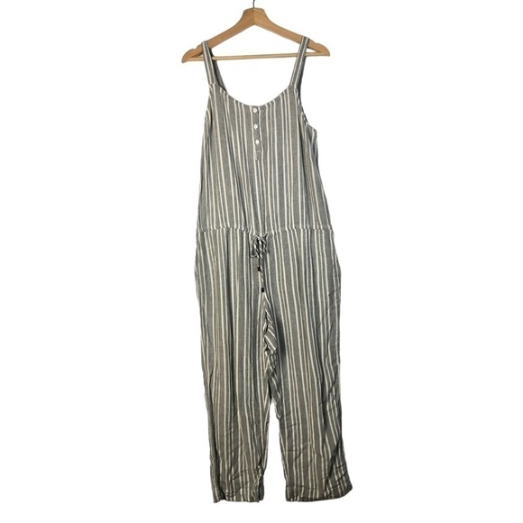 Rails Brooklyn Gray & White Caldas Stripe Crop Wide Leg Jumpsuit M - Picture 3 of 6